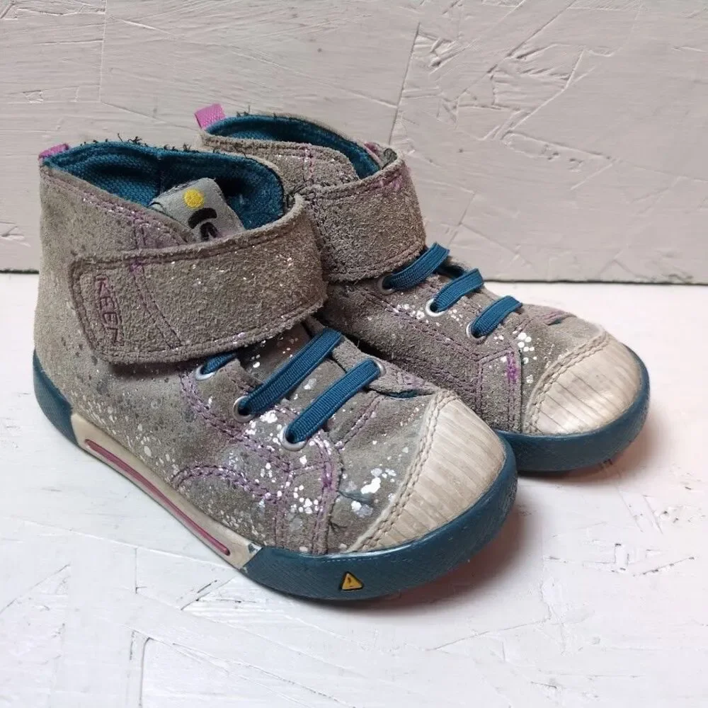 KEEN Cornado High Top Shoes size 8 toddler gray purple stitching, silver flecks